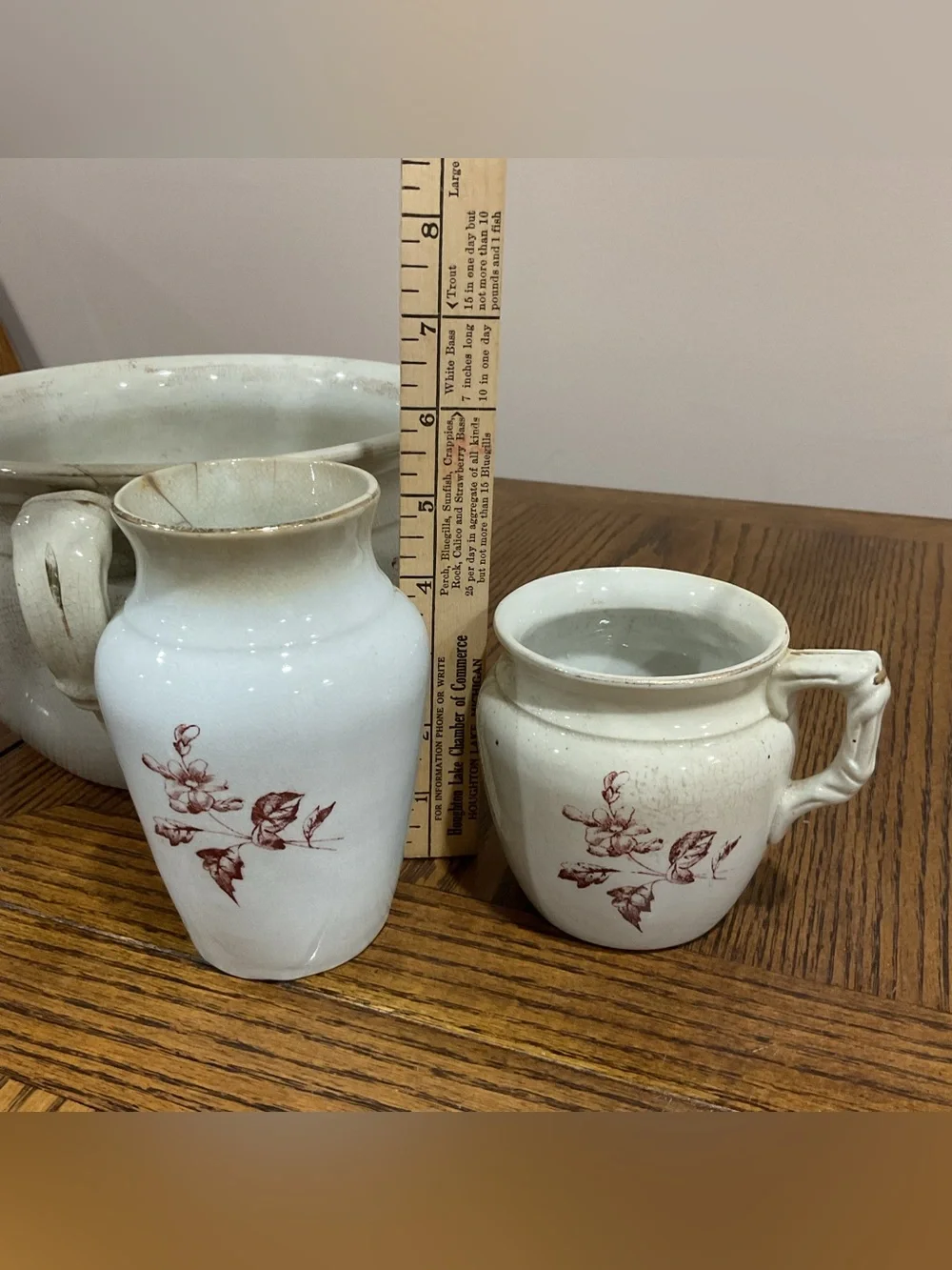 Vintage Antique Ivory Ceramic Floral Chamber Pot and Pitcher Set late 1800s